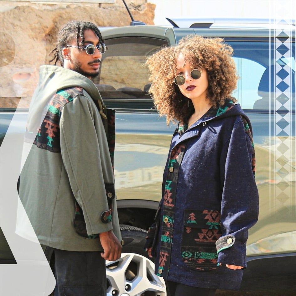 Manteau en flanelle doublé matelassé, détails ethniques - artisanat Tunisien fait main | ILEYCOM