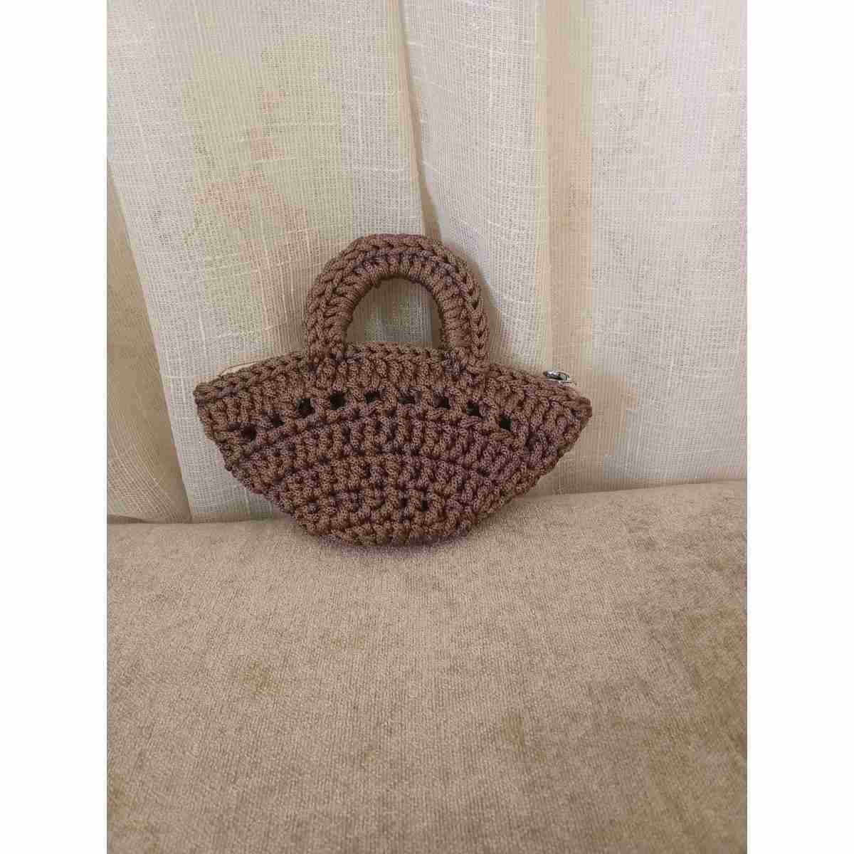 Mini Sac Tressé Crochet Artisanal Marron - Élégance Éco-Responsable