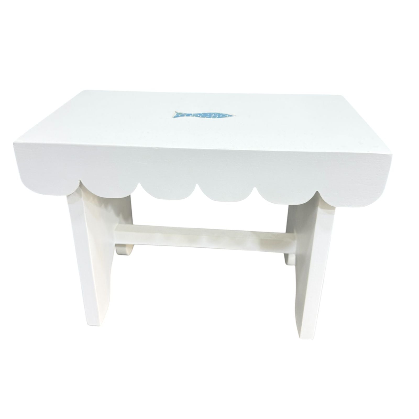 Mini banc Tabouret en bois blanc – Motif poisson en mosaïque - 37 × 21 × H 26 cm