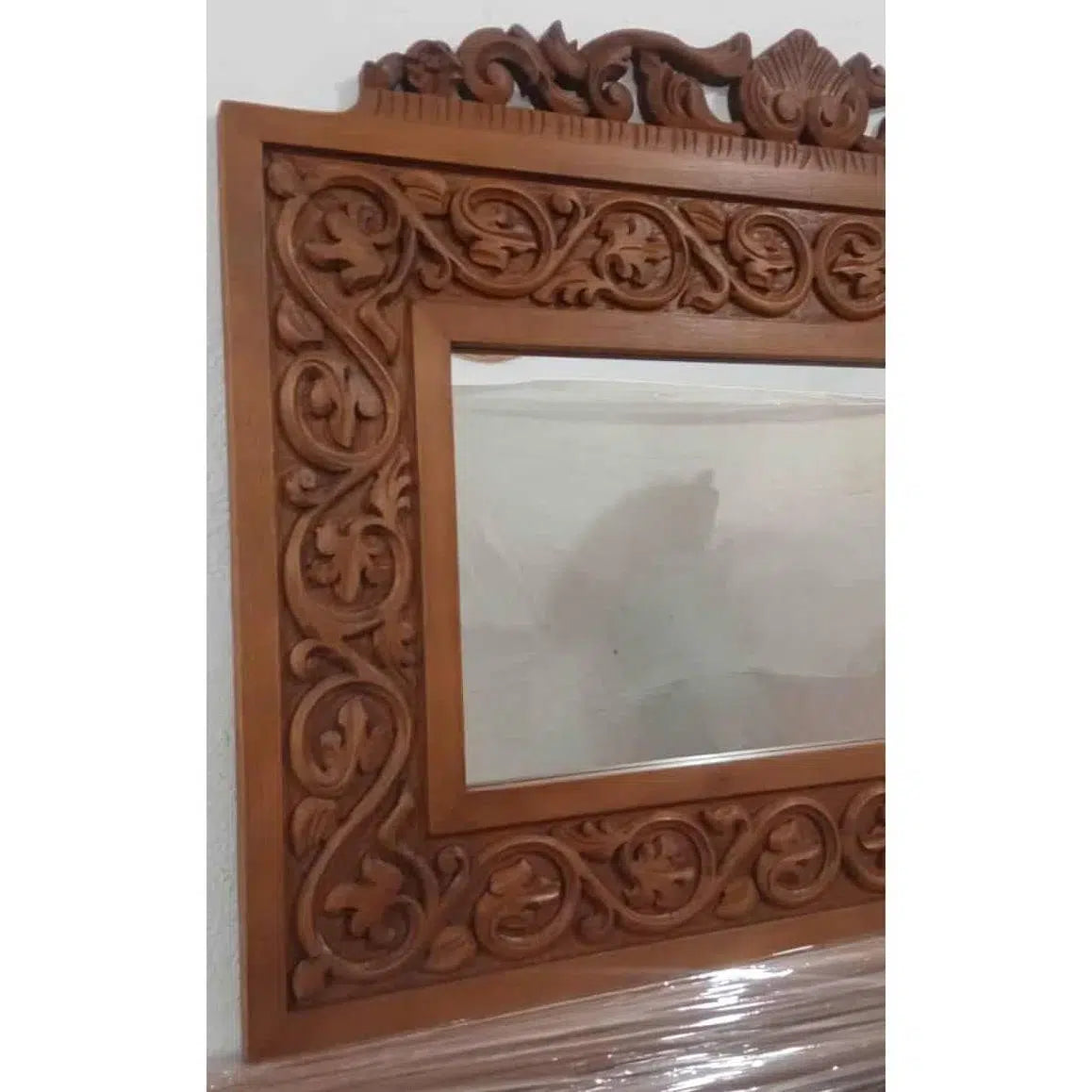 Miroir en bois sculpté à la main style antique 90 x 60 cm