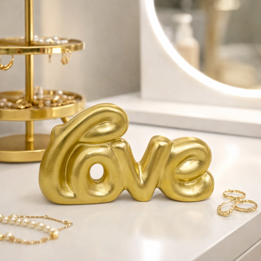 Mot décoratif LOVE en céramique dorée (10 cm)