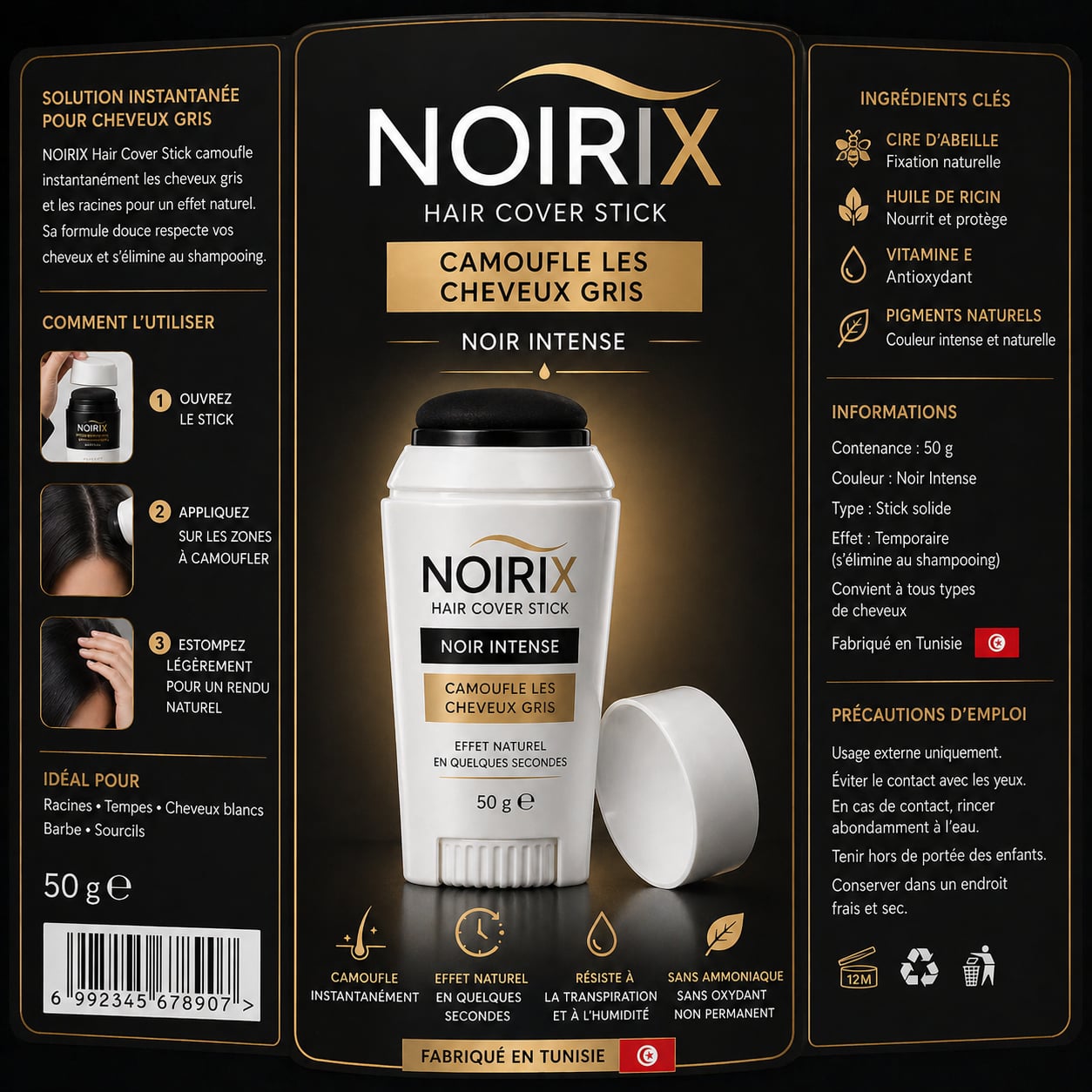 cacher cheveux gris avec NOIRIX le stick miracle instantané