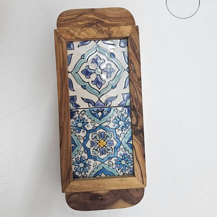 plateau bois bleu ciel en olivier et céramique mini exclusif