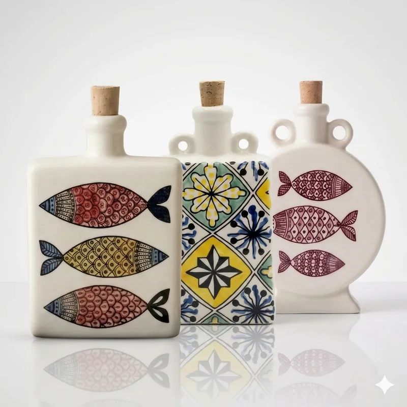 Bouteille en Céramique Artisanale - Motifs Méditerranéens Uniques