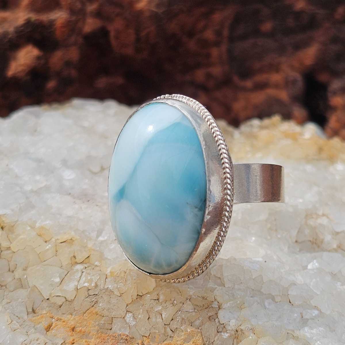 bague Larimar bleu en argent 925 ajustable luxe unique