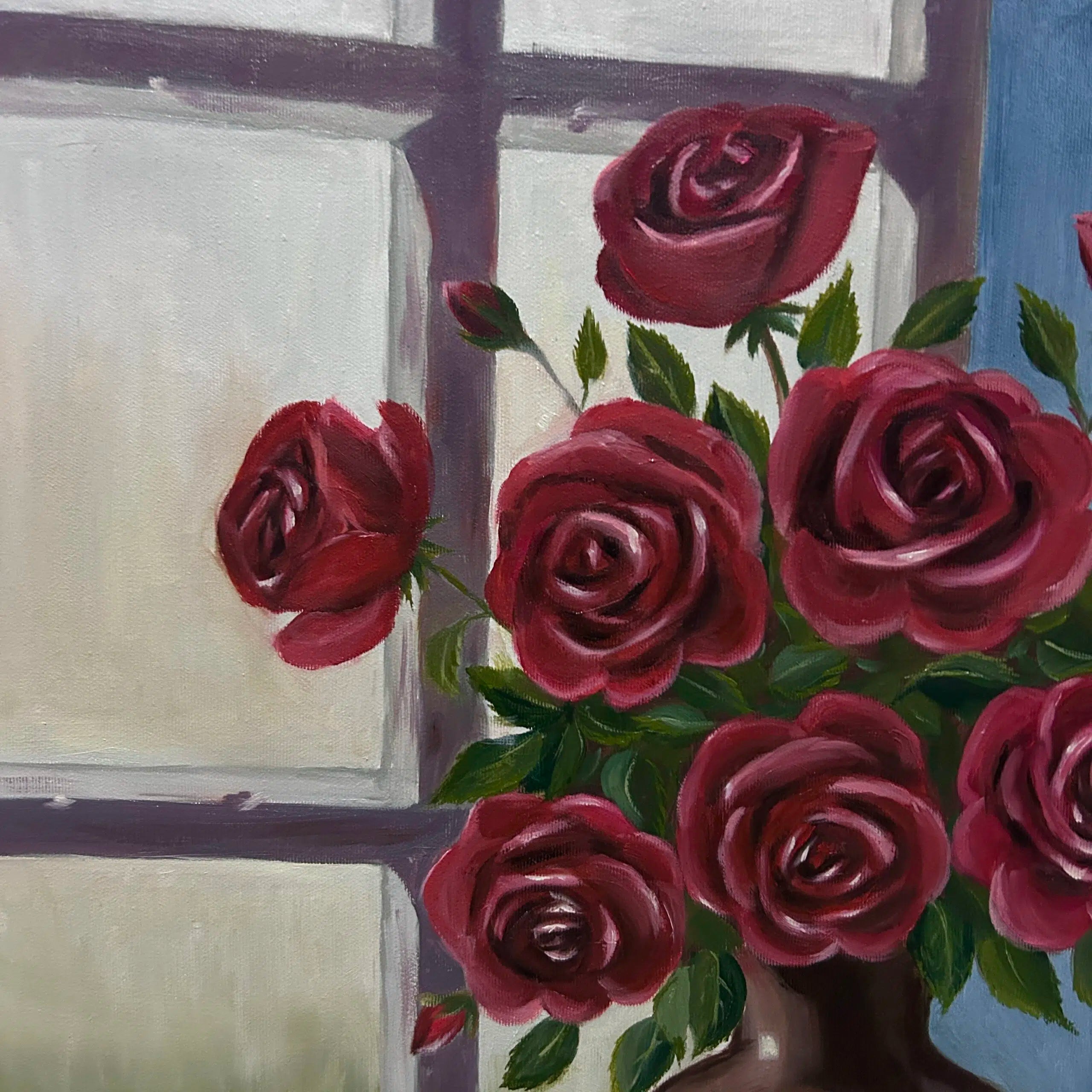 Tableau Sérénade Écarlate en Toile – Élégance Florale Classique