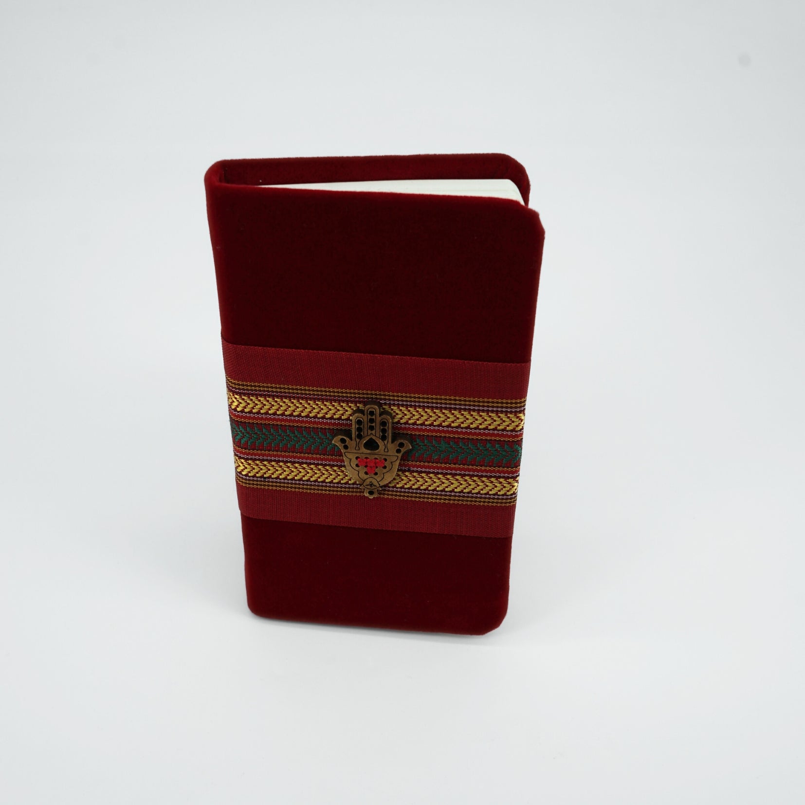 Notebook rouge velour avec détails khomsa