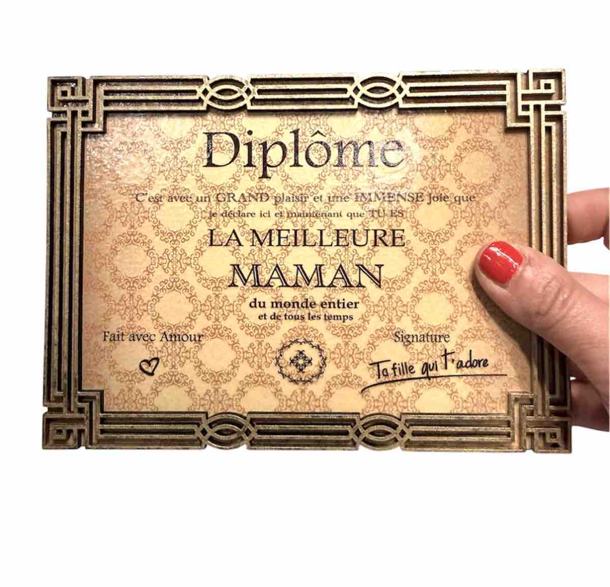 Diplôme Maman - cadre en bois à poser - 13 x 18 cm