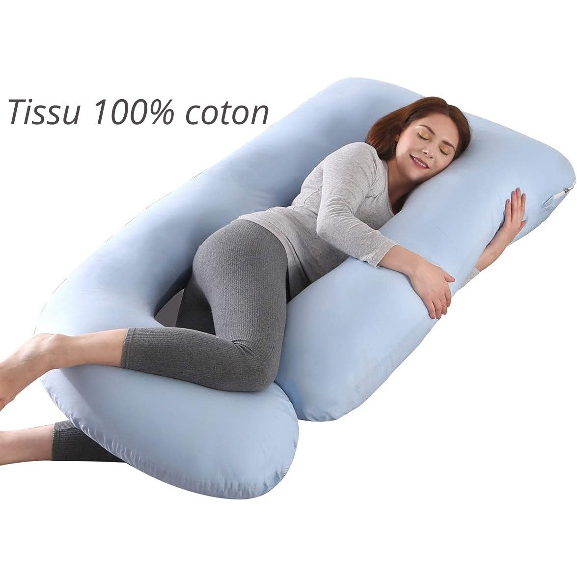 coussin grossesse géant bleu lavable pour un confort ultime