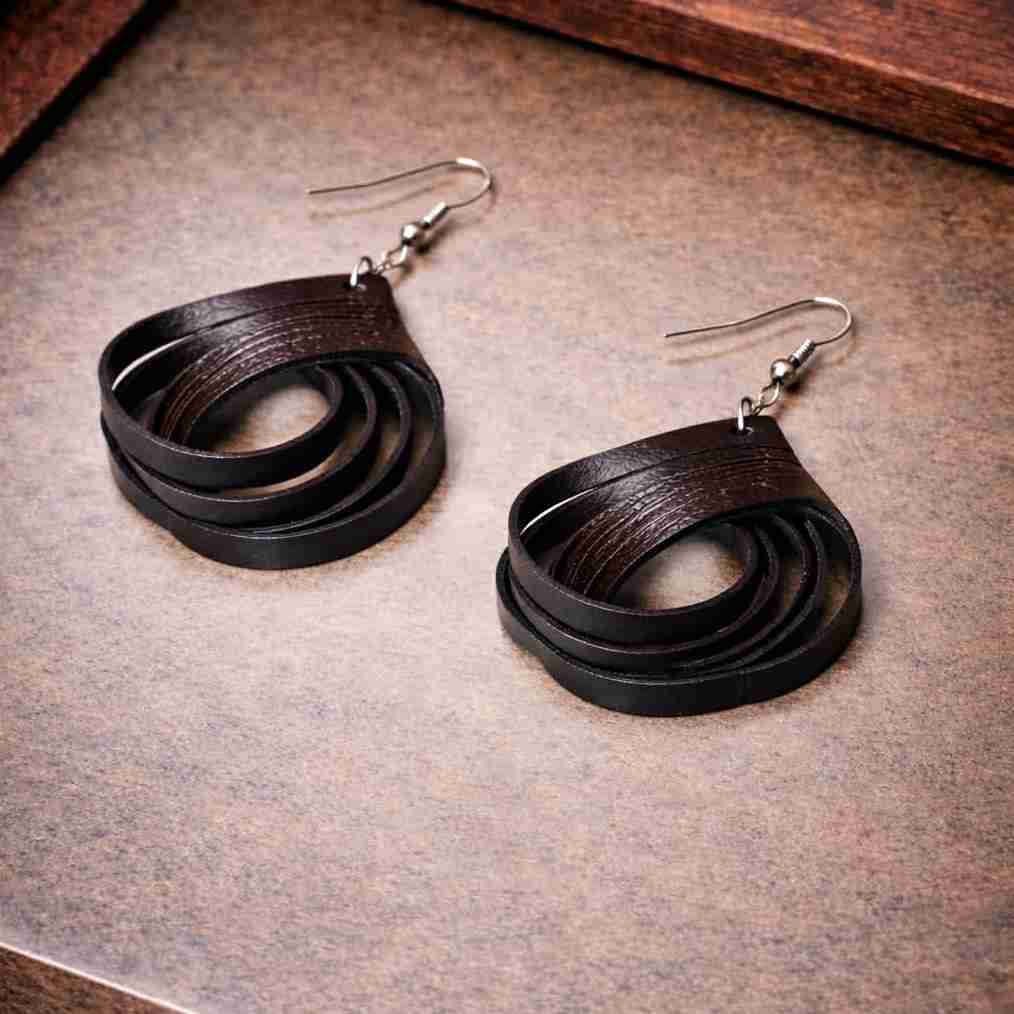 Boucles d'oreilles cuir bronze tourbillon élégance irrésistible