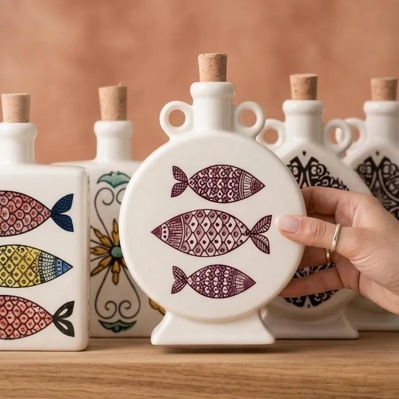 Bouteille en Céramique Artisanale - Motifs Méditerranéens Uniques