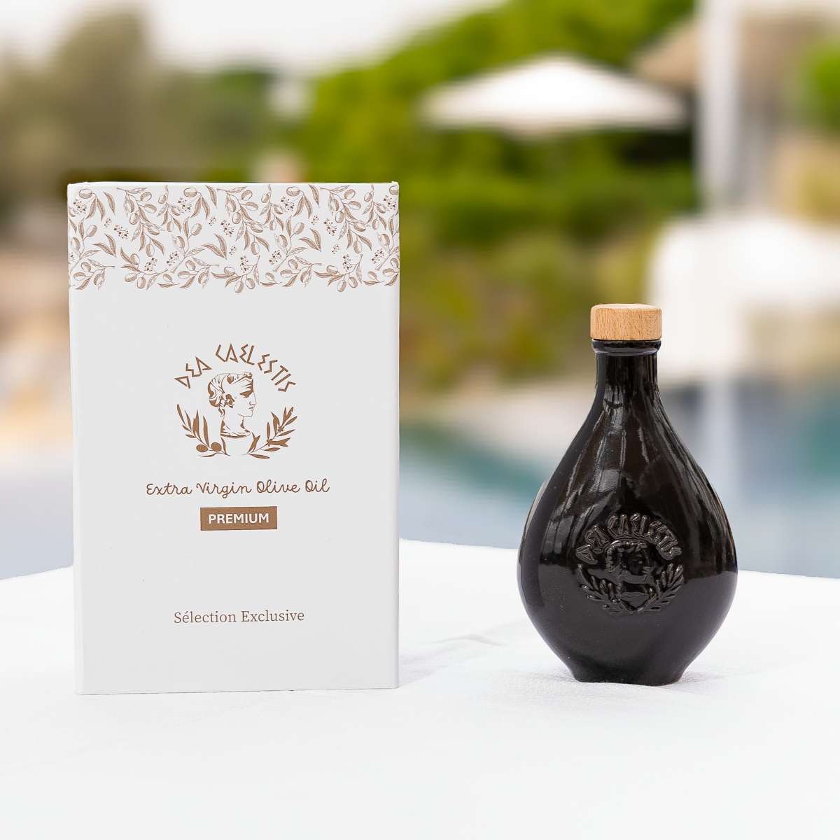 huile d'olive premium dans un coffret luxueux et raffiné