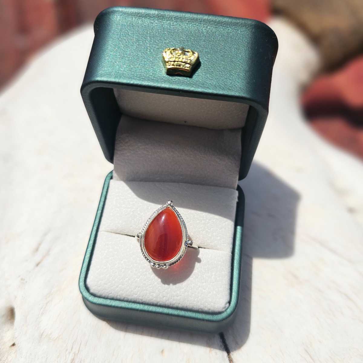 Bague cornaline naturelle en argent 925 ajustable luxe exclusif