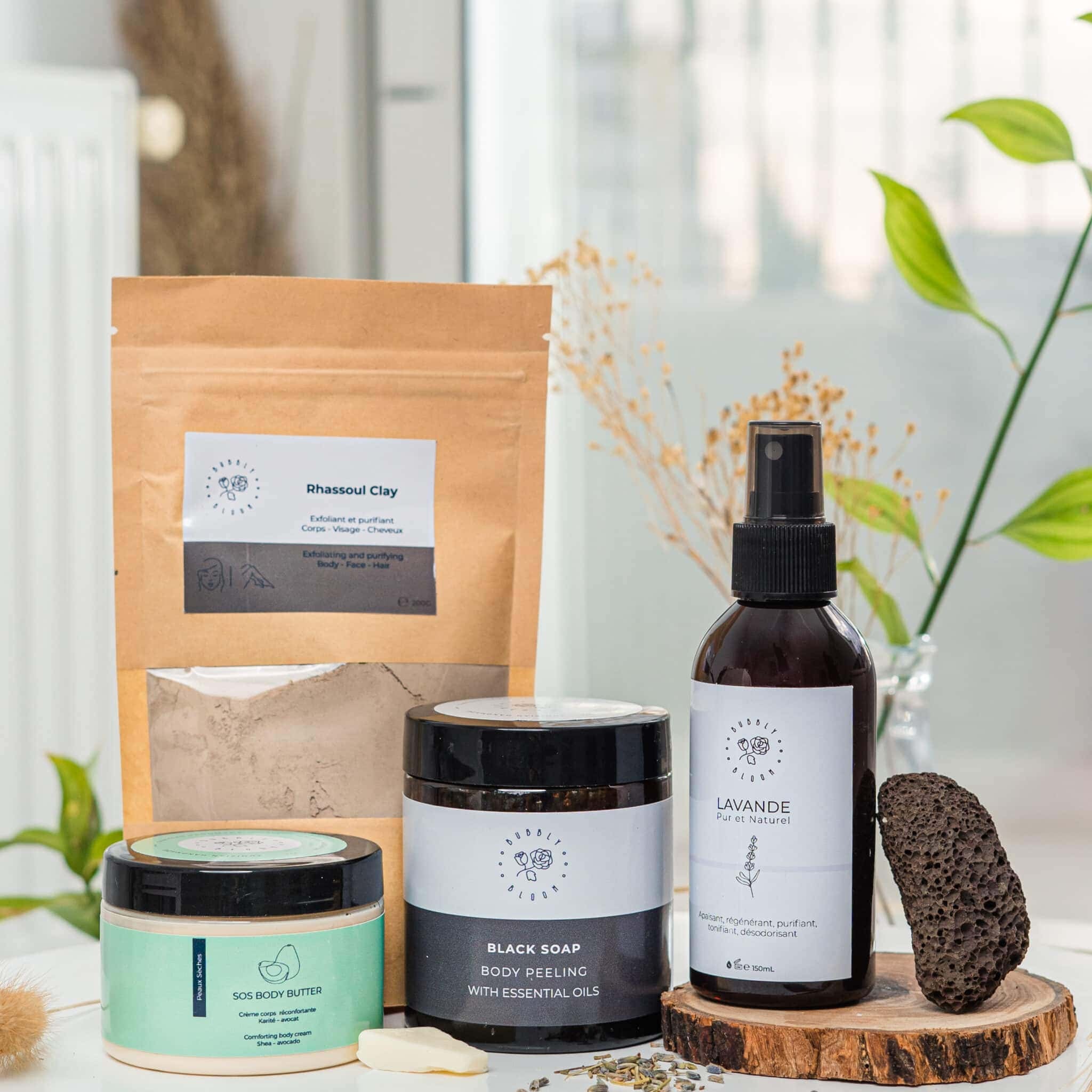 Pack Hammam avec Savon noir (250g) – Rhassoul (200g) – hydrolat de lavande (150m - artisanat Tunisien fait main | ILEYCOM
