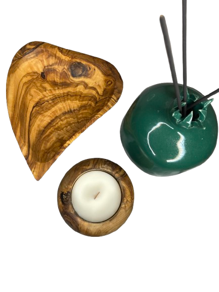 Pack décoratif en bois beurrier et grenade en céramique