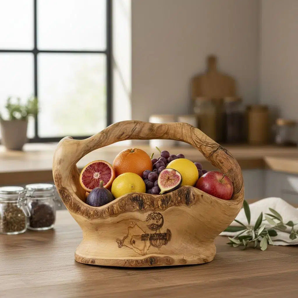 panier en bois sculpté en olivier design unique et élégant