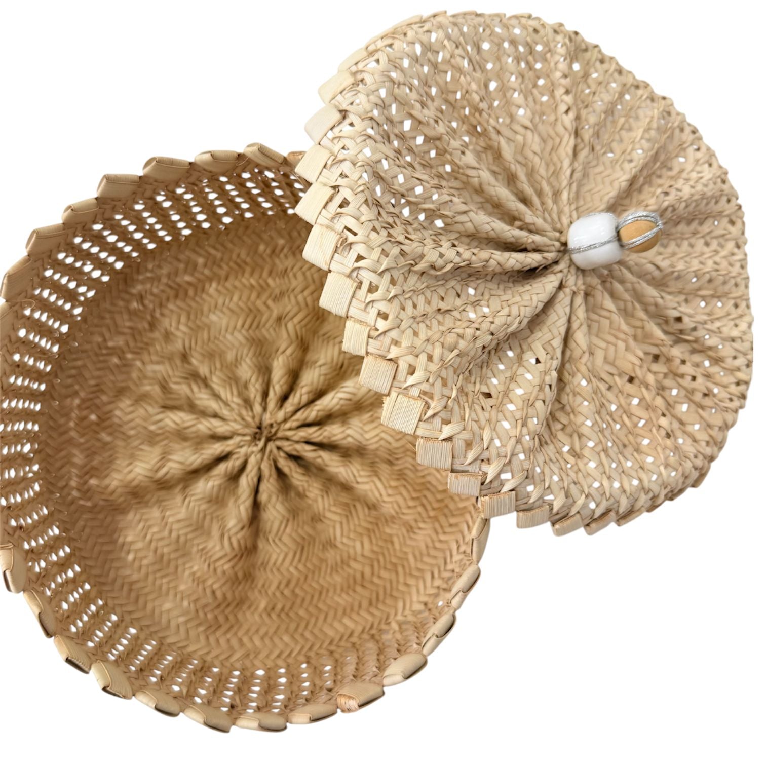 Panier raffiné en paille de avec couvercle – 20 cm - Pièce authentique & naturelle