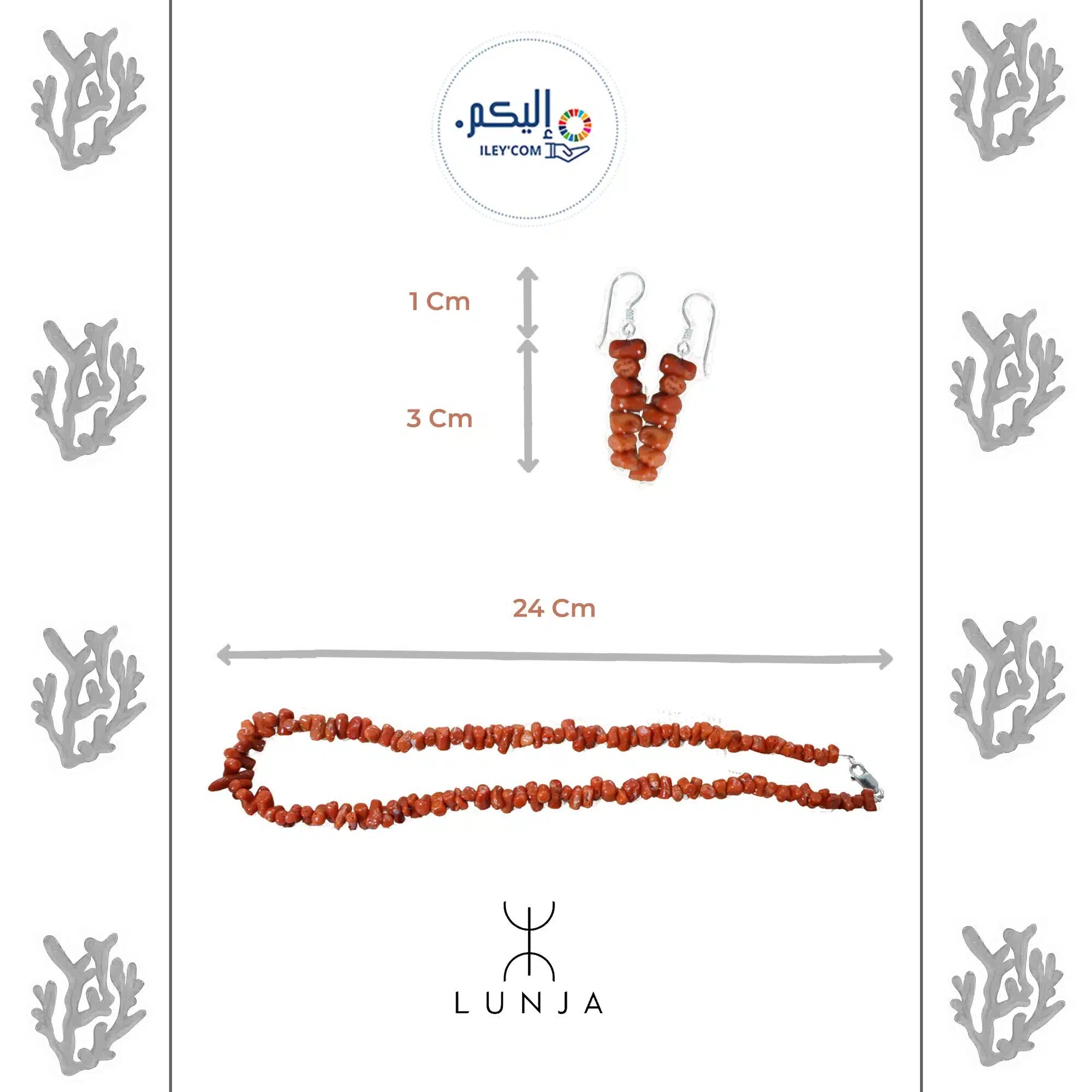 Parure corail rouge premier choix (collier et boucles d'oreilles)