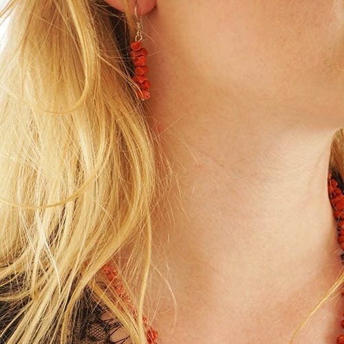 Parure Corail Rouge - Collier et Boucles D'oreilles