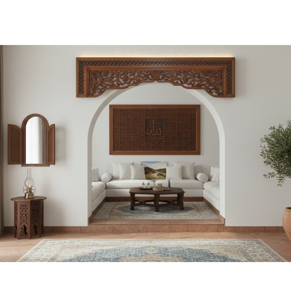 tableau islamique en bois sculpté avec éclairage élégant 110x210cm
