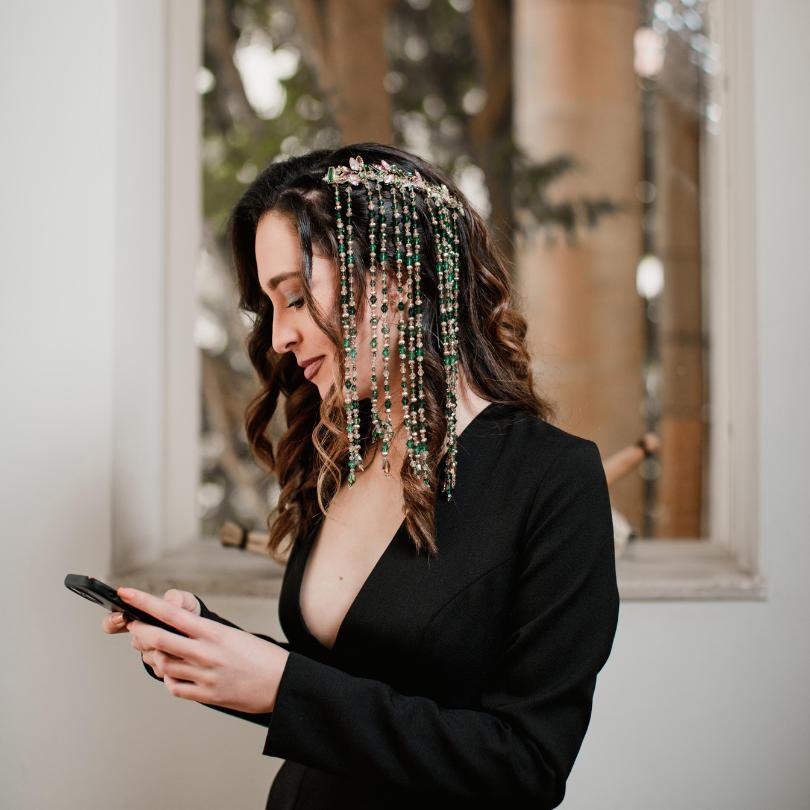 Peigne en perles vert de cheveux mariée, Peigne de mariage, Peigne à cheveux per - artisanat Tunisien fait main | ILEYCOM
