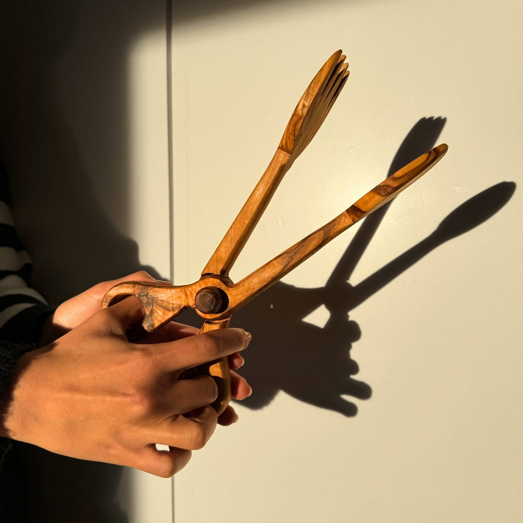 Pince à salade en acier bois d'olivier (28 cm)