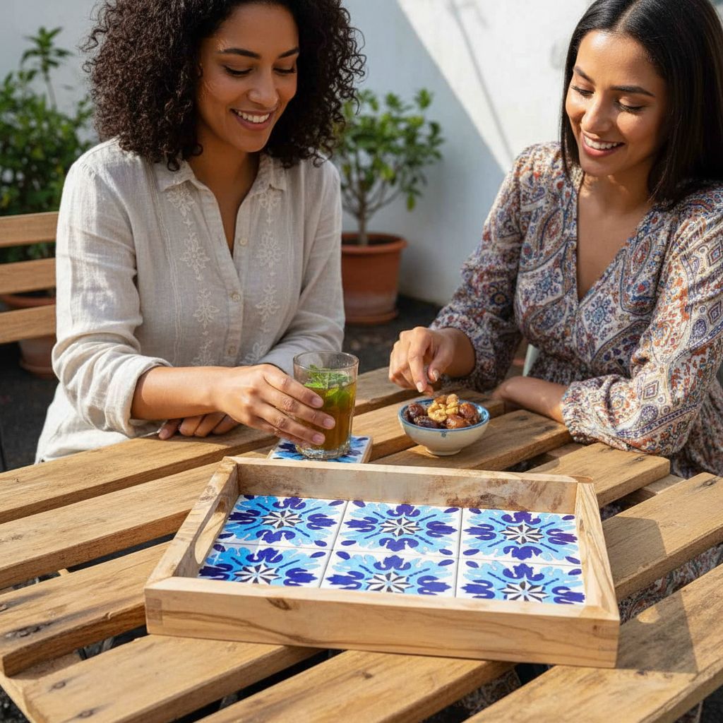 Plateau en bois design en céramique bleu ciel pour votre table