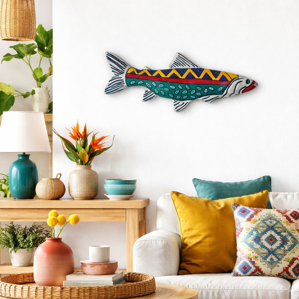 Poisson mural - Céramique peinte à la main - 40 cm