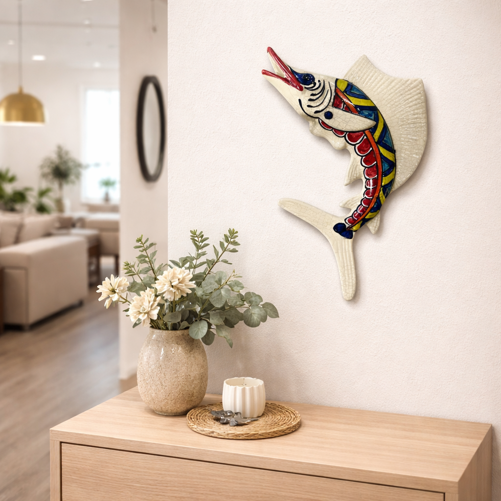 Poisson mural en céramique artisanale H30 × L30 cm