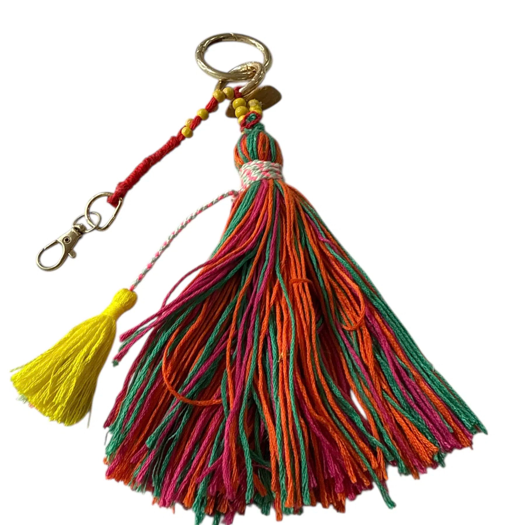Bijou de sac pompon multicolore – Accessoire artisanal bohème (L 22 cm)