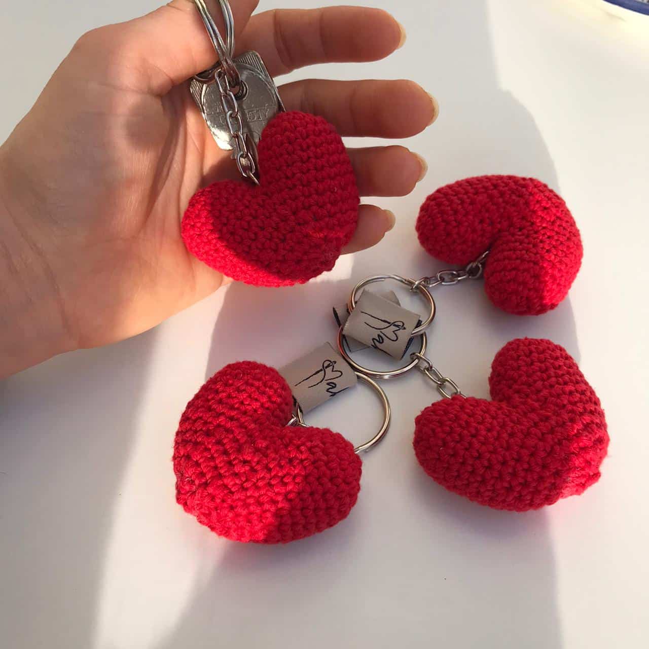 1 Porte-clés cœur en crochet fait main – Accessoire mignon et romantique