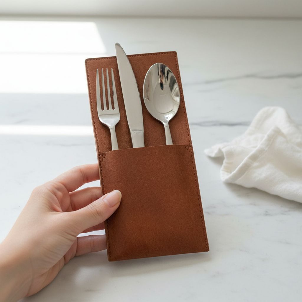 Porte-couverts cuir fait main