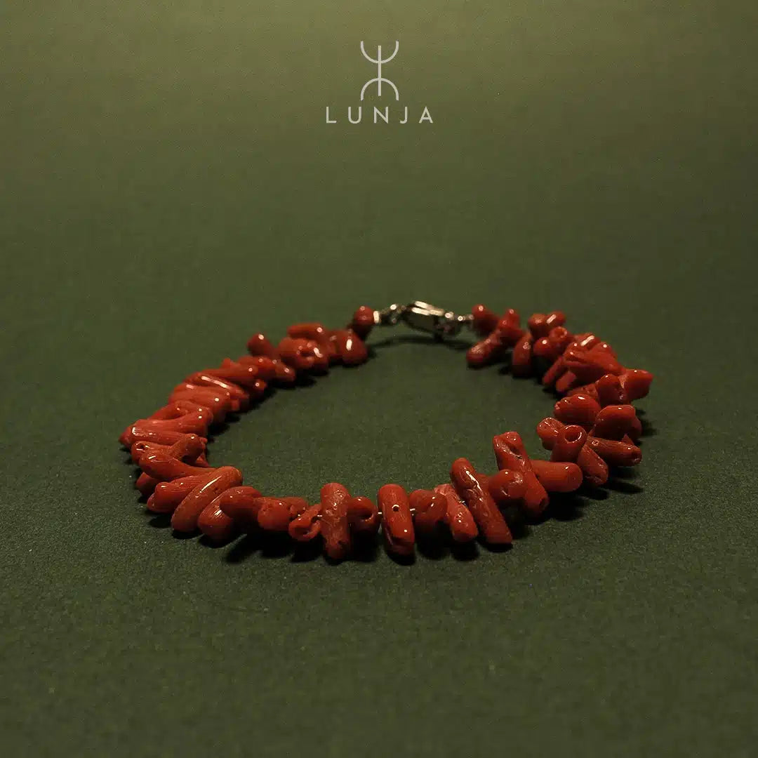 Bracelet en corail rouge brut premier choix pour femme