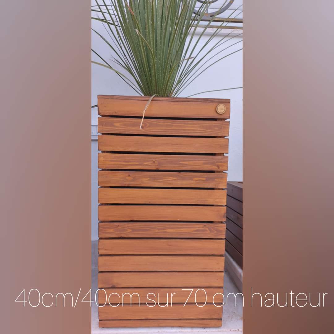 Pot de plante en bois carré simple - artisanat Tunisien fait main | ILEYCOM