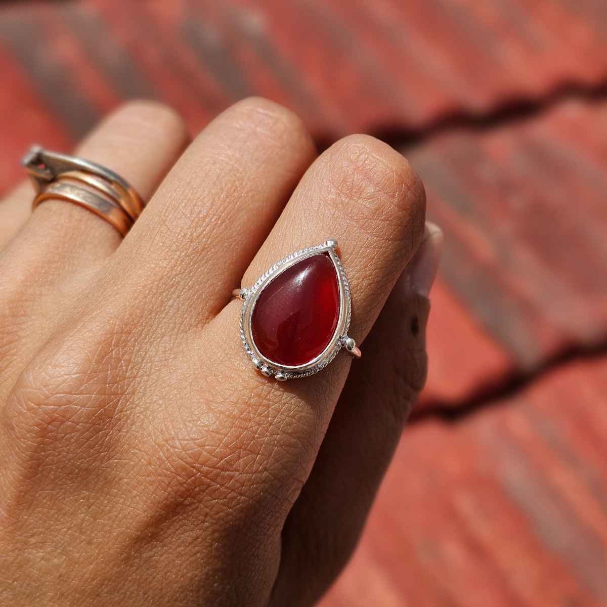 Bague cornaline naturelle en argent 925 ajustable luxe exclusif