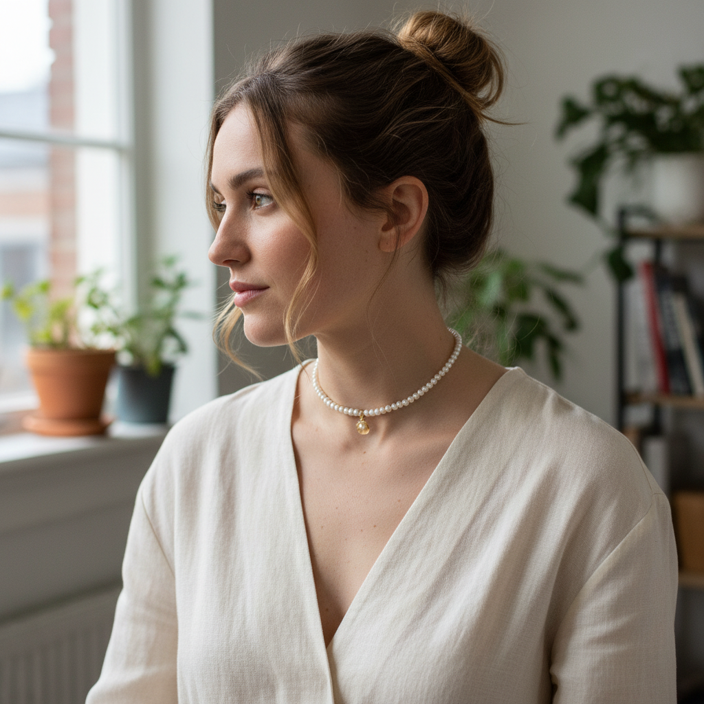 Collier en Perles et Or avec Pendentif Coquillage