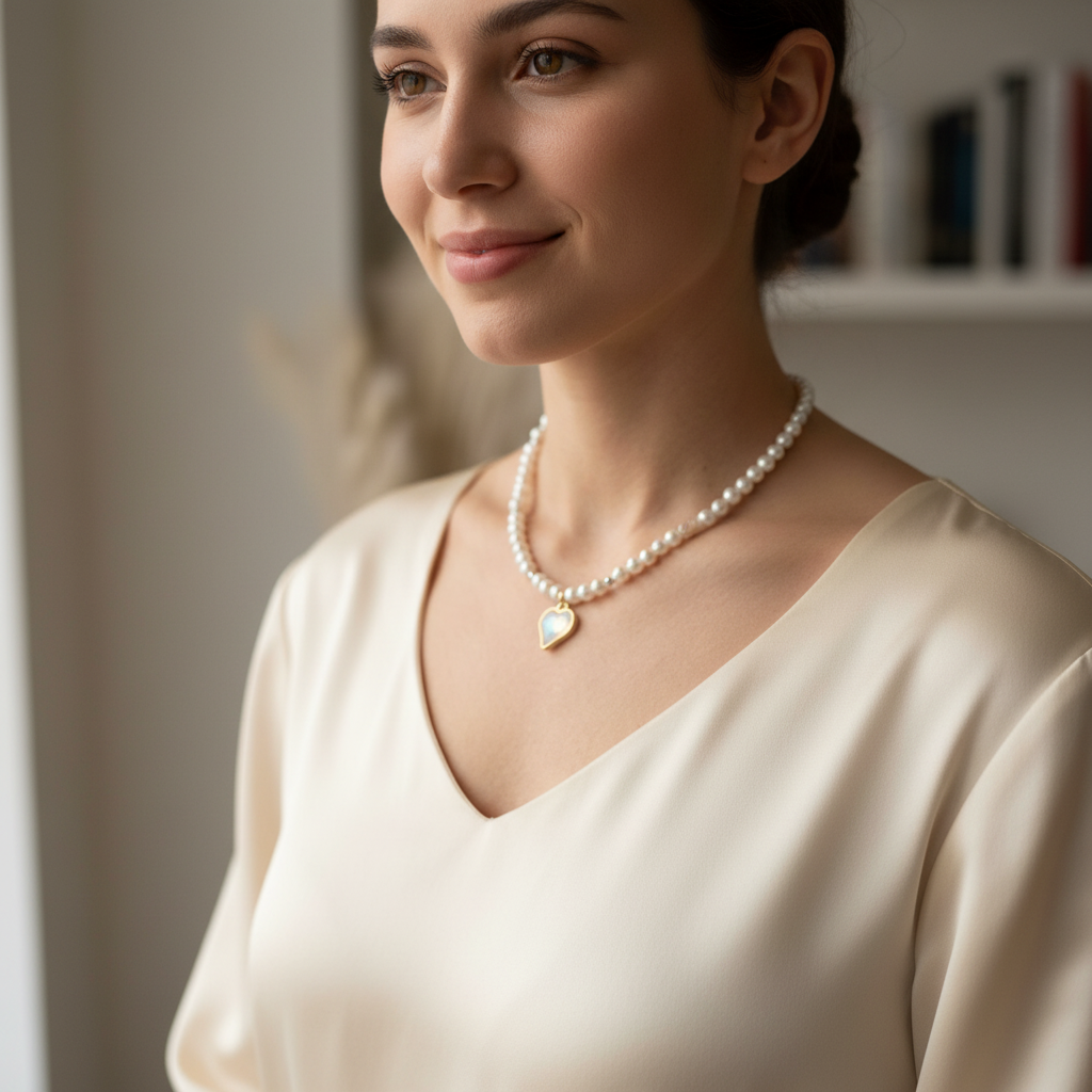 Collier "Cœur" Perle Iridescent – Romance Élégante