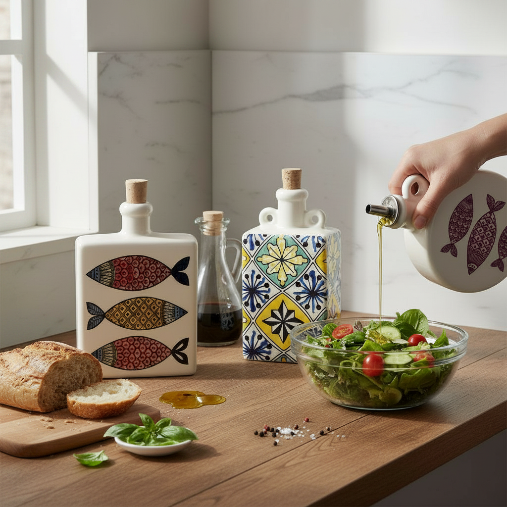 Bouteille en Céramique Artisanale - Motifs Méditerranéens Uniques
