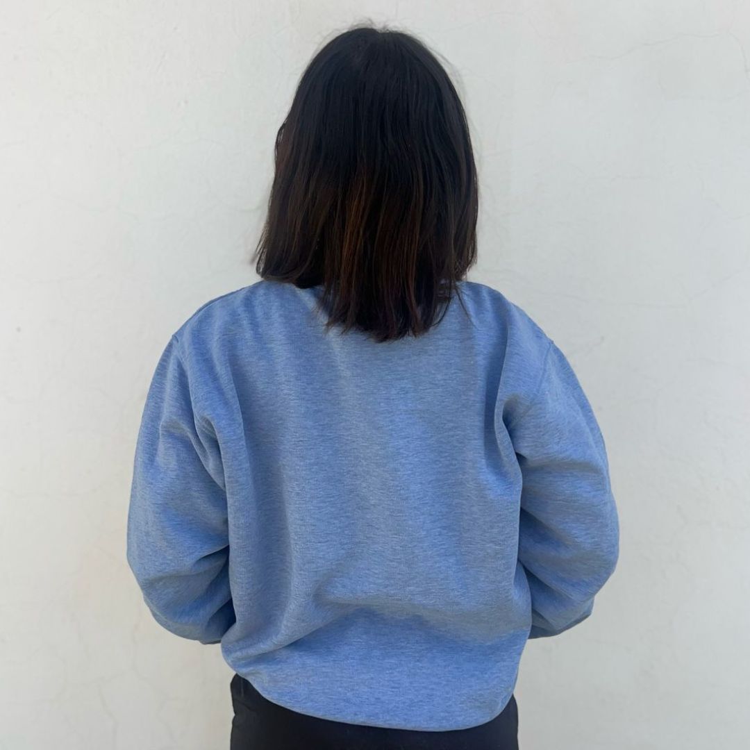 Pull oversize bleu unisexe en coton & denim upcyclé - artisanat Tunisien fait main | ILEYCOM
