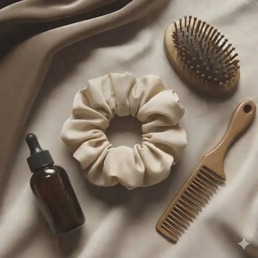 satin cheveux ensemble luxe anti frisottis pour nuits glamour beige d'orée