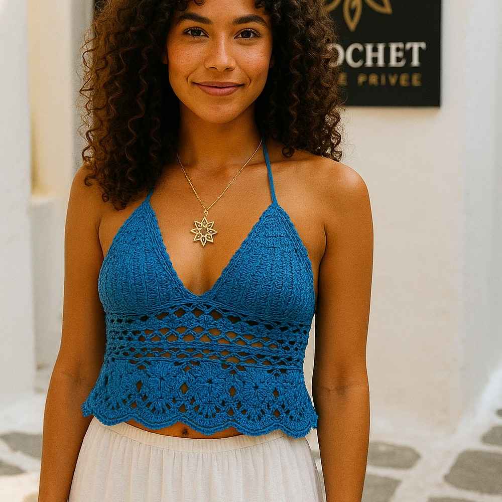 Top Crochet Bleu Indigo