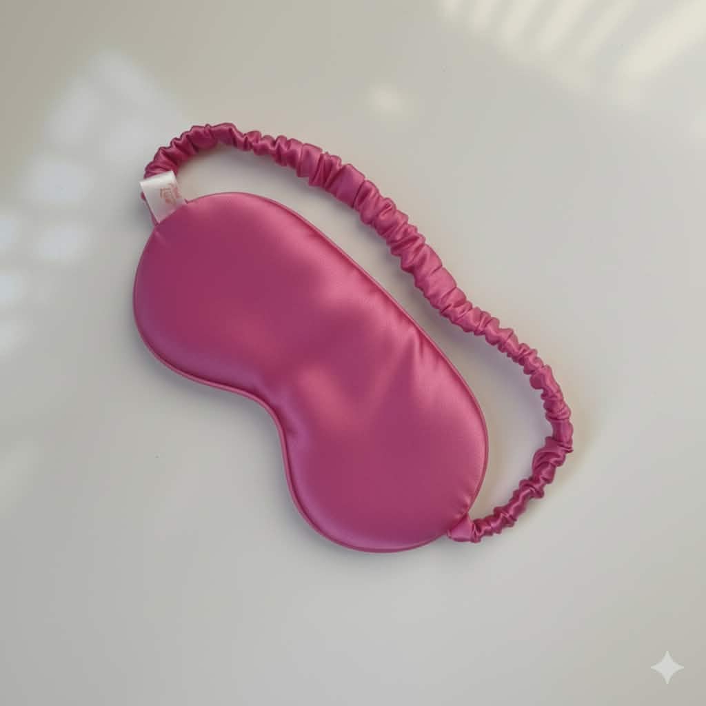 Masque de nuit en satin rose fushia confort et obscurité totale