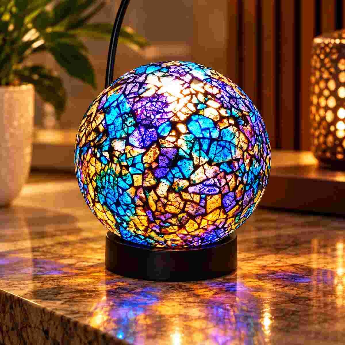 Lampe mosaïque tunisienne orange multicolore pour une ambiance magique