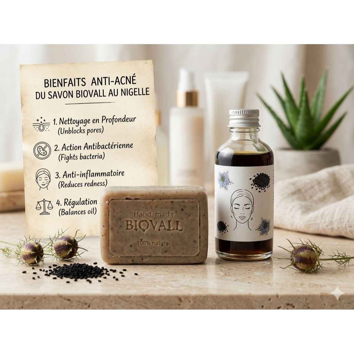 Savon antiacné au nigelle pour une peau nette et radieuse