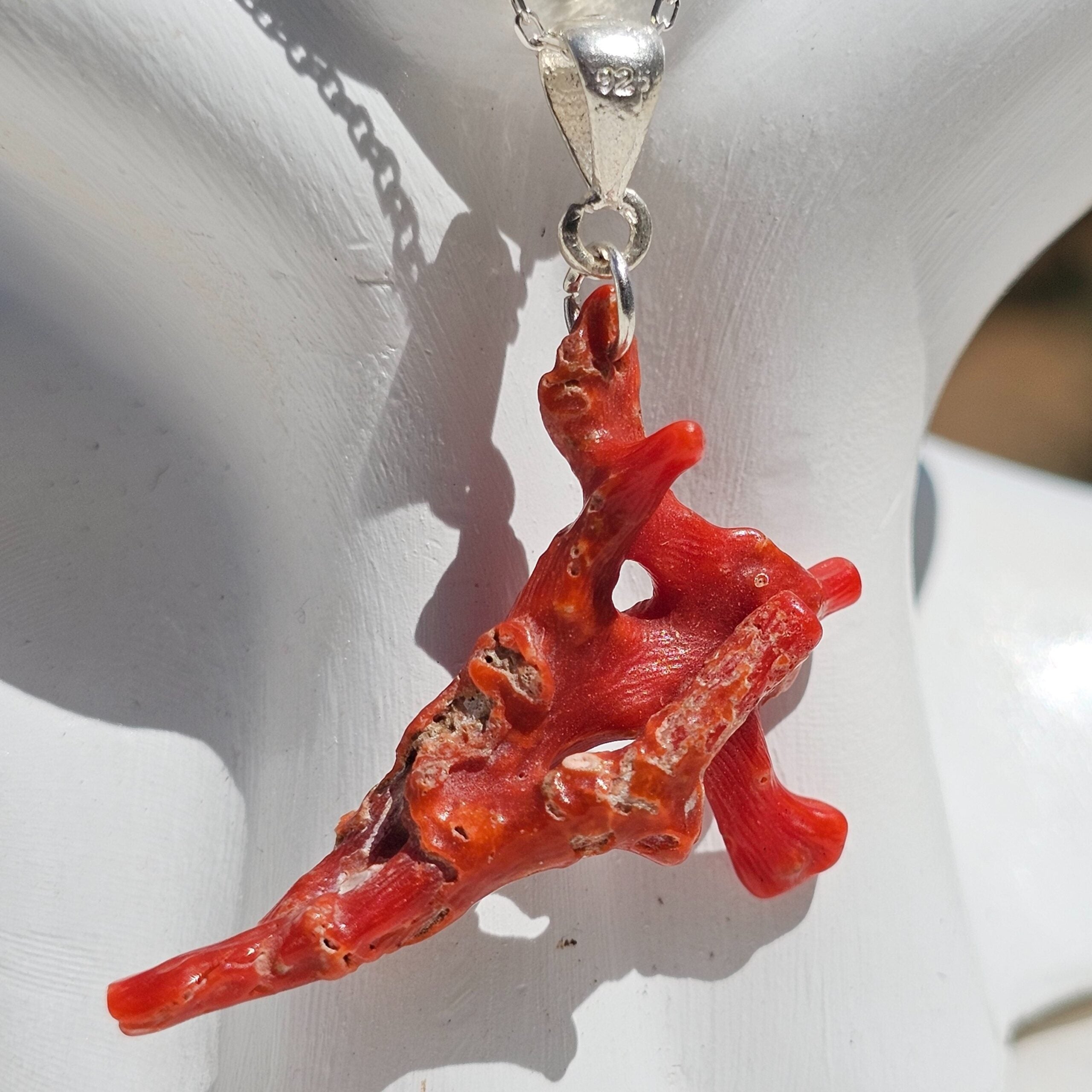 Collier corail rouge naturel argent 925