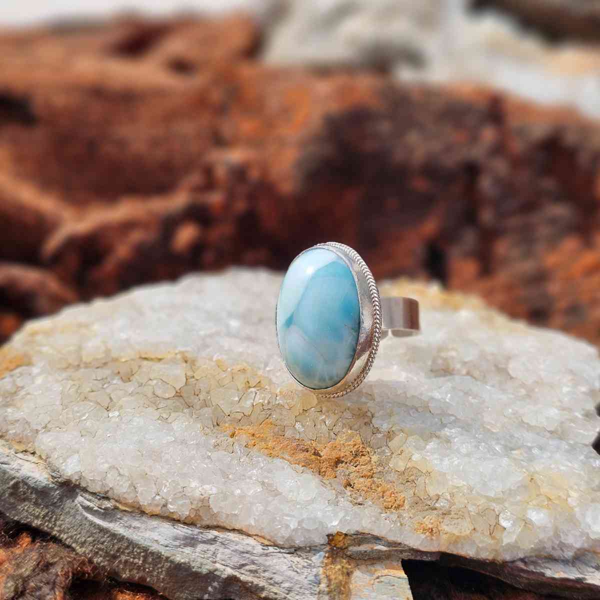 bague Larimar bleu en argent 925 ajustable luxe unique