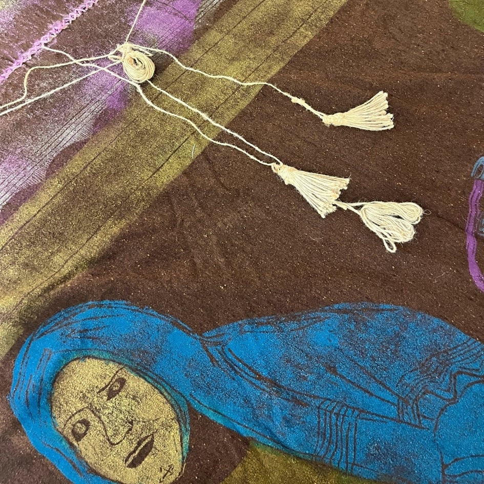 Rideau artisanal tissé à la main avec impression bois (2m50x2m) - artisanat Tunisien fait main | ILEYCOM