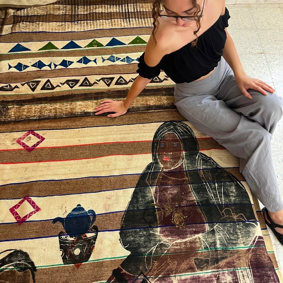 Rideaux avec Tissage Traditionnel et Impressions à Tampons en Bois (1m50 x 2m) - artisanat Tunisien fait main | ILEYCOM
