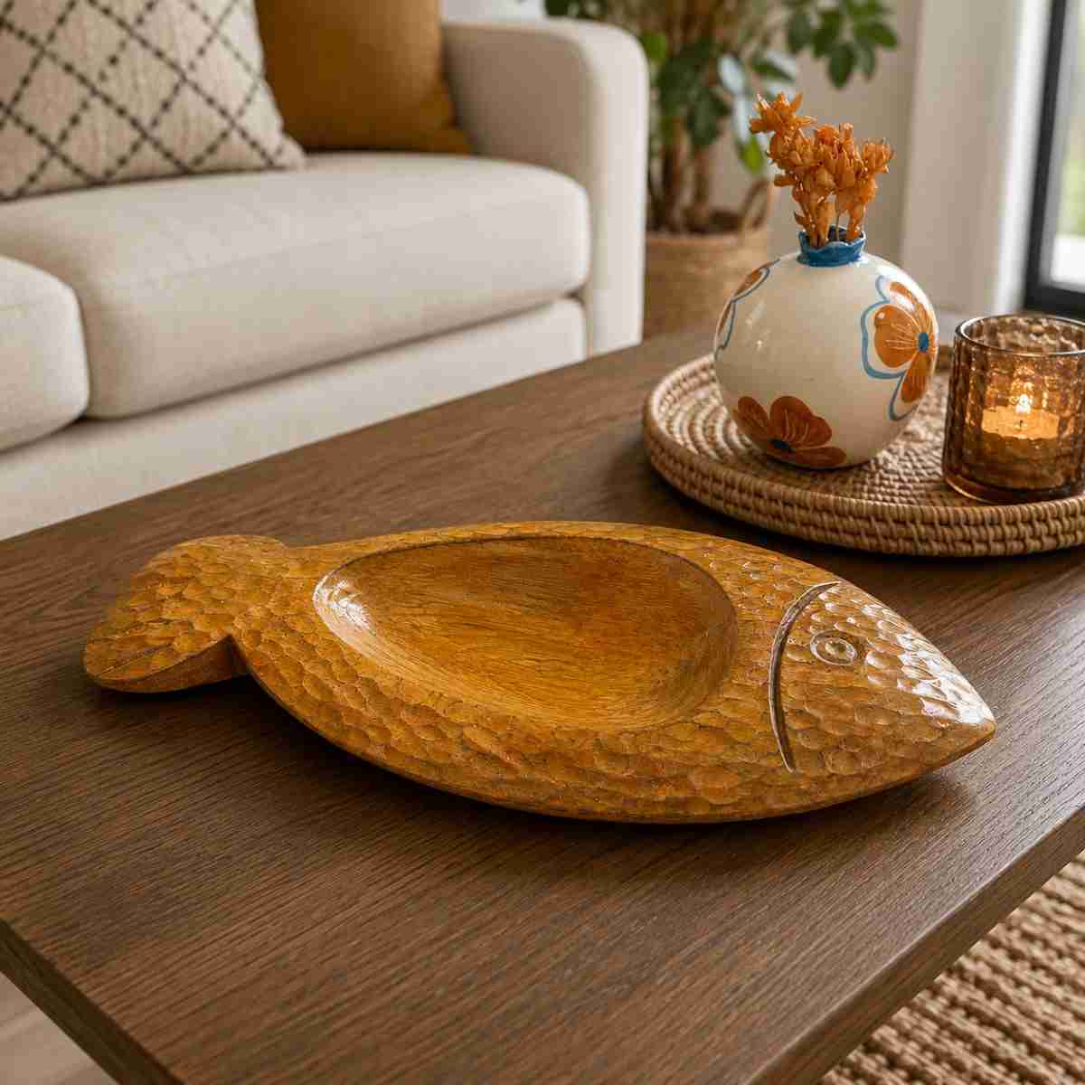 Plat décoratif en bois sculpté pour un centre de table unique