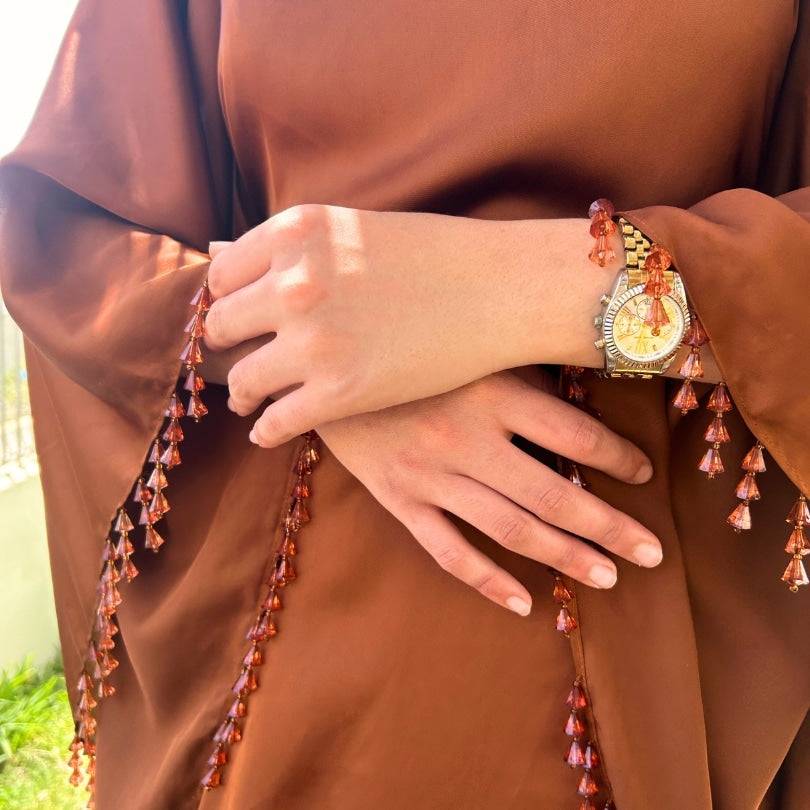 Robe marron longue satin (création unique) - artisanat Tunisien fait main | ILEYCOM
